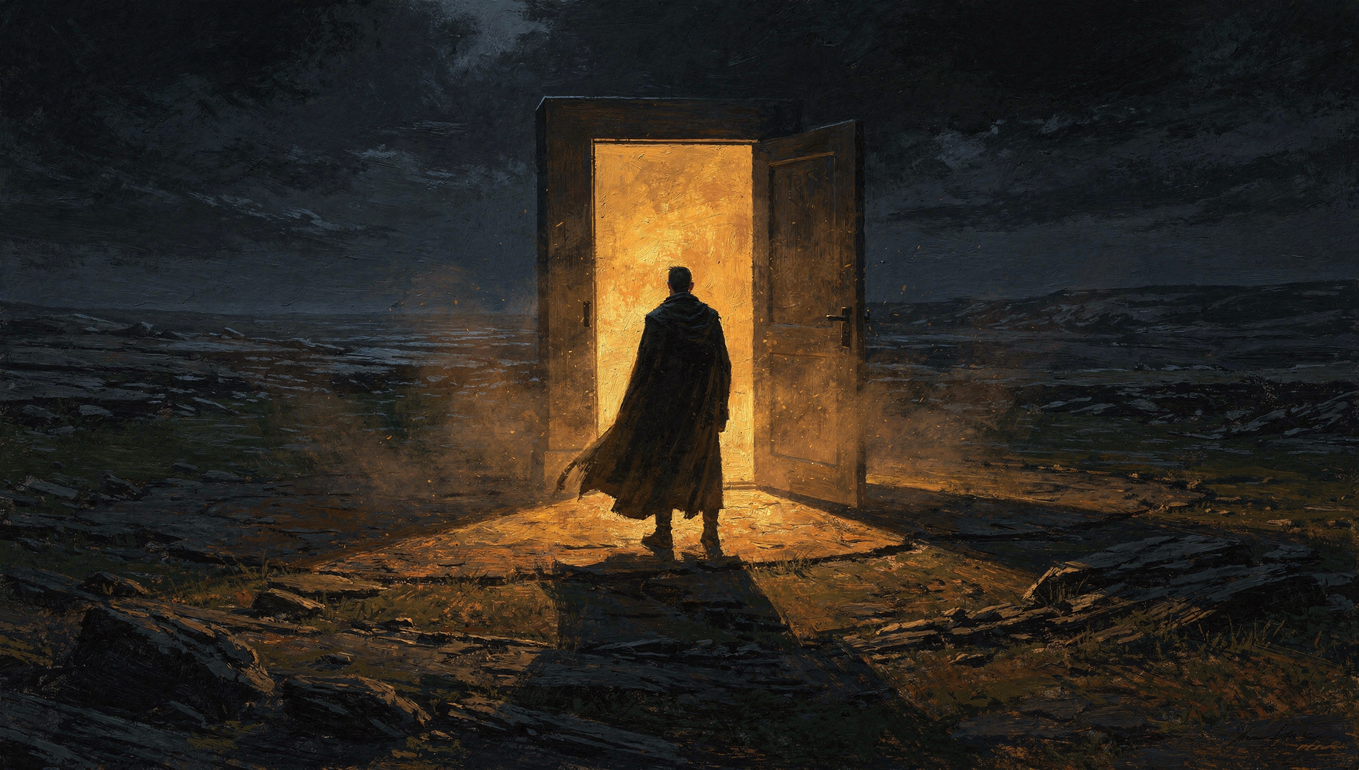 Leader before an open door
