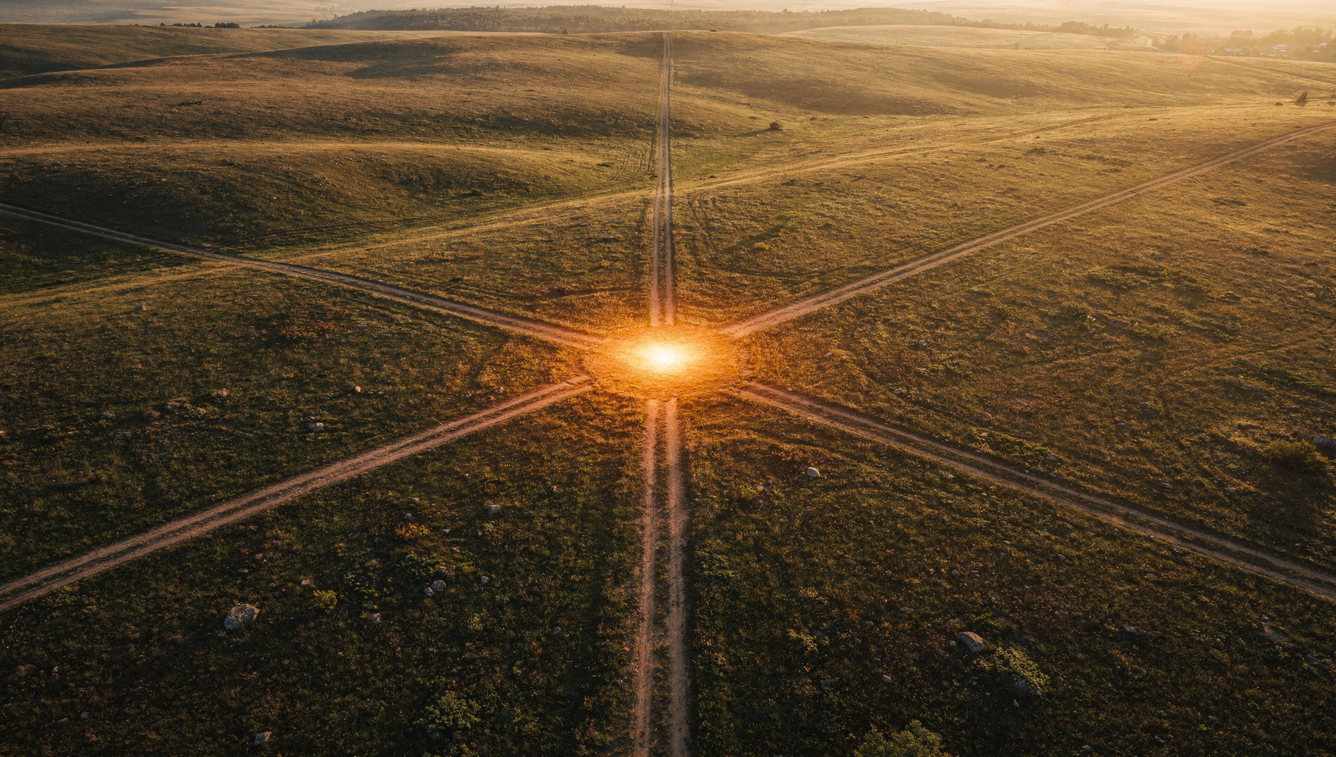 Six pathways from one glowing point