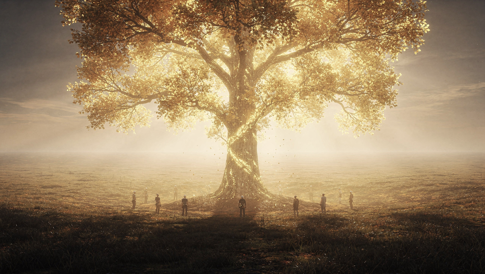 Seed of light growing into a luminous tree